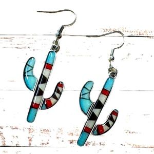Cactus Earrings Western Aztec Retro Turquoise Boho
